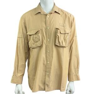 Orvis Wheat (Tan) 100% Cotton Safari Fishing Shirt Men's Large Button Front